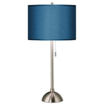 Blue Faux Silk and Brushed Nickel Modern Table Lamp