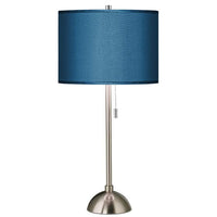 Blue Faux Silk and Brushed Nickel Modern Table Lamp