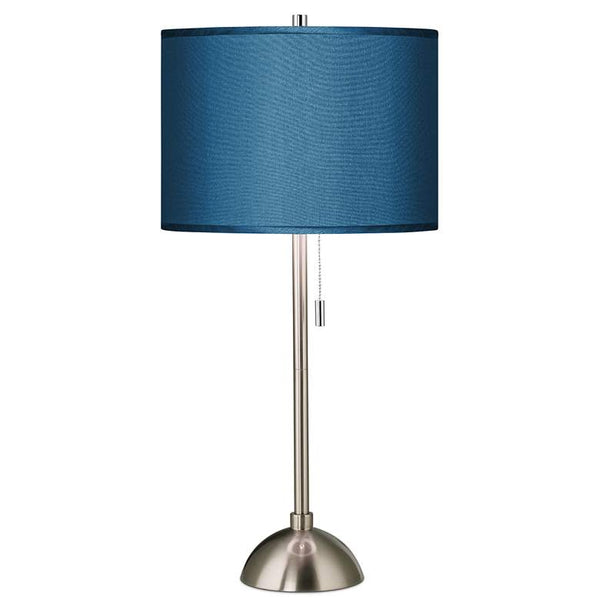 Blue Faux Silk and Brushed Nickel Modern Table Lamp