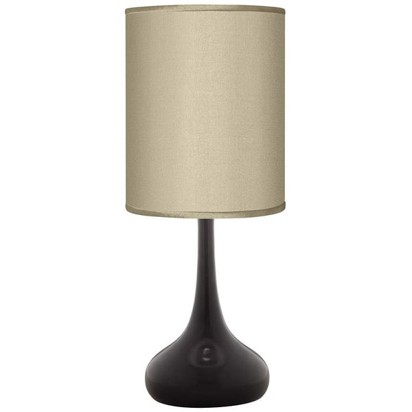 Possini Euro Black Finish Droplet Table Lamp with Taupe Faux Silk Shade