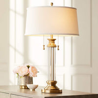 Rolland Antique Brass and Crystal Column Table Lamp