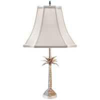 Tropical Palm Tree Pewter Table Lamp with Off-White Shade