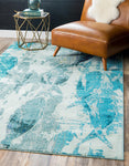 Positano Collection Coastal Modern Fish Area Rug Light Blue/Turquoise