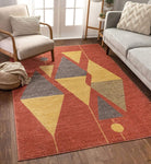 Modern Art Abstract Red Gold Area Rug