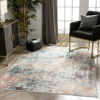 Light Blue Machine Washable Contemporary Abstract Distressed Soft Rug