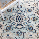 Boho Chic Medallion Distressed Soft Area Rug, Ivory / Light Blue