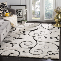 Premium Swirl Thick Plush  Ivory/Black Area Shag Rug