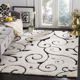 Premium Swirl Thick Plush  Ivory/Black Area Shag Rug