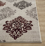 Damask Ivory Red Gray Area Rugs