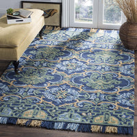 Handmade Fringe Premium Wool Area Rug, Navy / Green