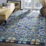 Handmade Fringe Premium Wool Area Rug, Navy / Green