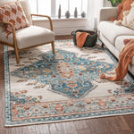Estin Multi Blue Ivory Vintage Distressed Boho Soft Area Rug