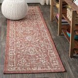 Malta Bohemian Medallion Textured Weave Indoor/Outdoor Red/Taupe Area Rug