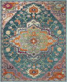 Boho Chic Oriental Medallion Distressed Area Rug, Teal / Rose