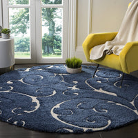 Premium Swirl Thick Plush  Dark Blue/Cream   Area Shag Rug