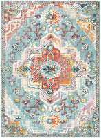 Boho Chic Oriental Medallion Distressed Teal Orange Area Rug