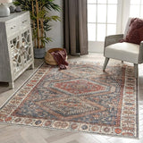 Ripon Red Blue Vintage Distressed Persian Area Rug