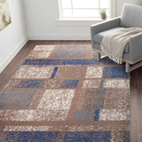 Geometric Pattern Blue Taupe Cozy Shag Area Rugs