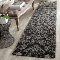 Damask Plush 1.2-inch Thick Area Rug, Dark Brown / Smoke