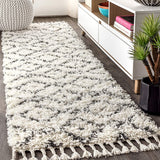 Mercer Shag Plush Tassel Moroccan Diamond Indoor Soft Area Rug Cream/Grey