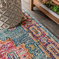 JONATHAN Y Bohemian FLAIR Boho Vintage Medallion Blue/Red soft Area Rug