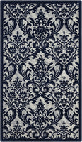 Damask Contemporary Area Rug, Ivory/Navy