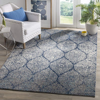 Geometric Trellis Distressed Navy/Silver Soft Area Rug