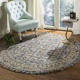 Blossom Collection BLM420A Handmade Fringe Premium Wool Area Rug, Light Beige / Blue