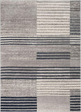 Beni Grey/Blue Boxes & Stripes Abstract Geometric Area Rug