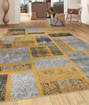 Boxes Pattern Mustard Yellow Gray Area Rug