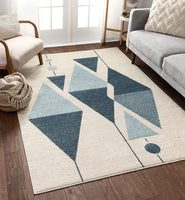 Modern Art Abstract Blue Ivory Area Rug