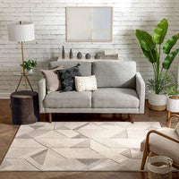 Beige Modern Geometric Boxes Triangles Pattern Area Rug