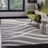 Safavieh Adirondack Collection ADR125R Modern Wave Distressed Non-Shedding Stain Resistant Living Room Bedroom Area Rug, 8' x 10', Charcoal / Ivory