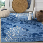 Light Blue and Dark Blue Contemporary Chic Damask Soft Area Rug