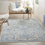 Persian Floral Traditional Ivory Blue Soft Area Rug