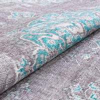 Mareva Machine Washable Teal Blue Vintage Oriental Medallion Area Rug