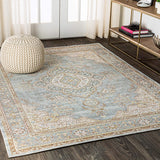 Khilana Floral Medallion Runner Rug, Chambray Blue/Ivory