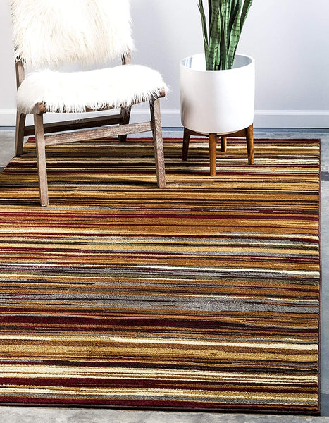 Modern Multi Striped Contemporary Beige Area Rug