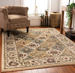 Persian Oriental Panel Runner Rug Ivory Multicolor