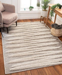 Bergen Beige Flat-Weave Hi-Low Pile Stripes Moroccan Tribal Area Rug