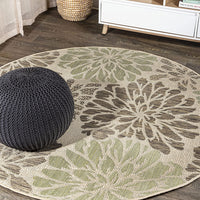 Zinnia Modern Floral Textured Weave Indoor/Outdoor Area Rug Navy/Aqua