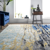 Waterfall Vintage Abstract Blue Grey Soft Area Rug - Multiple sizes available