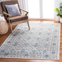 Oriental Damask Trellis Area Rug, Ivory Blue