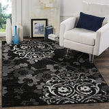 Black/Silver Floral Damask Soft Area Rug