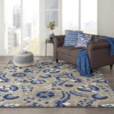 Indoor/Outdoor Floral Natural/Blue Area Rug