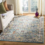 Monaco Collection  Boho Chic Oriental Distressed  Area Rug Blue / Light Grey