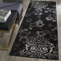 Black/Silver Floral Damask Soft Area Rug