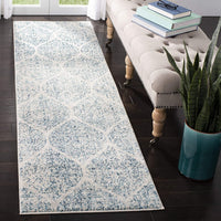 Geometric Trellis Distressed Cream/Turquoise Soft Area Rug