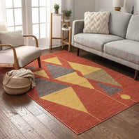 Modern Art Abstract Red Gold Area Rug