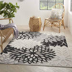 Aloha Indoor/Outdoor Floral Black White Area Rug